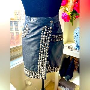 Free People Arlo Skirt Lamb Genuine Leather Black studded mini skirt